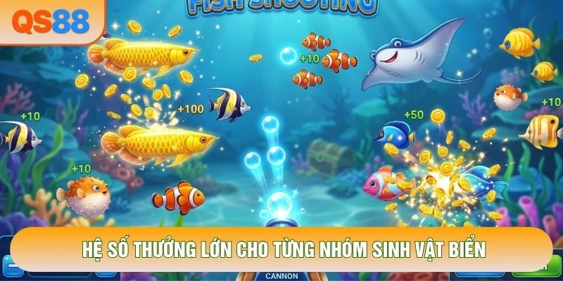 Hệ số thưởng lớn cho từng nhóm sinh vật biển Hệ số thưởng lớn cho từng nhóm sinh vật biển